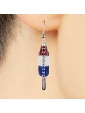 Silver Red White Blue Enamel Popsicle Dangle Earrings ~ NEW